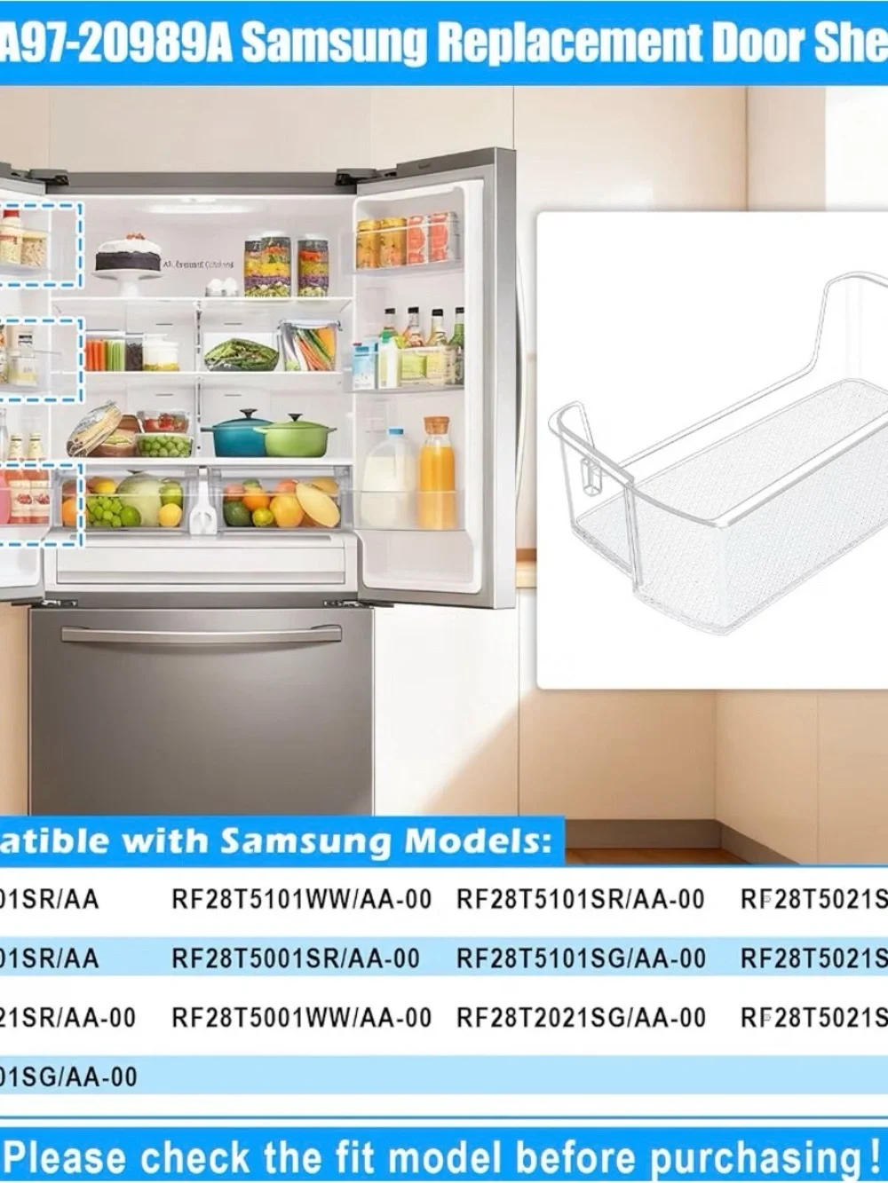 DA97-20989A Left Door Bin Fit Samsung Fridge Door Shelf Replacement RF28T5001SR